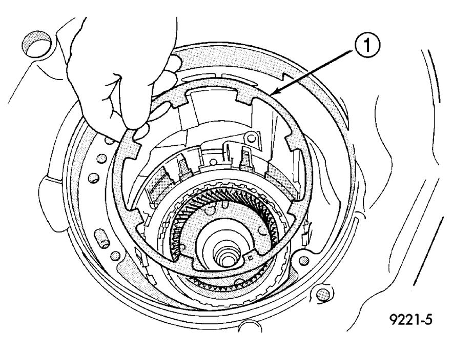 Fig. 45: Installing 2/4 Clutch Belleville Spring 1-2/4 CLUTCH RETURN SPRING NOTE: The 2/4 Clutch Piston has bonded seals which are not