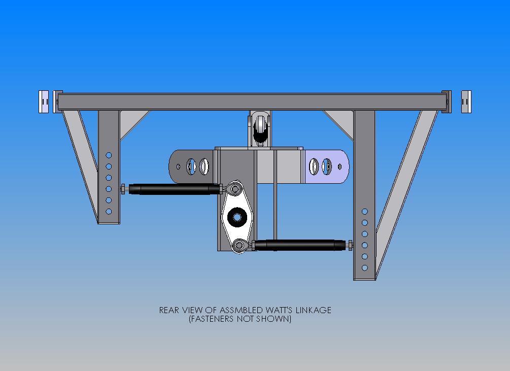 Install the two Watt s links into the chassis mount with the supplied hardware so that they are in the holes that make them as parallel to the ground as possible.