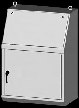Construction - 0.104 carbon steel. Sloping control panel attached with concealed hinge on bottom edge. Door opens to 90. Black zinc die cast keylocking/padlocking handles on front and rear doors.