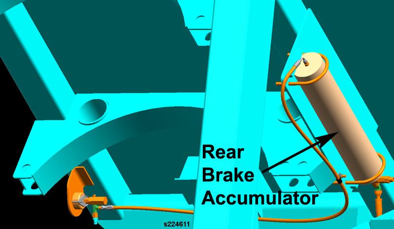 REAR SERVICE BRAKE CIRCUIT The rear service brakes use Steering Accumulator Circuit hydraulic oil pressure to apply the wet type Caterpillar disc brakes on the rear axle.