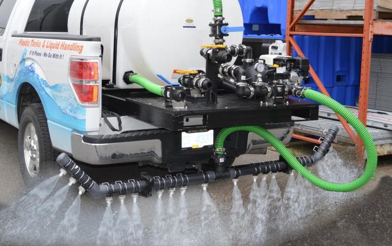 While these sprayer units are mostly designed for application of roadway de-icing, anti-icing and dust control solutions, they are also configured with auxillary 2 pump suction and discharge ports