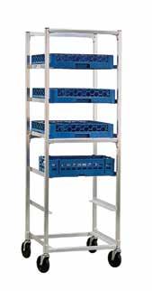 Mobile Cup/Glass Rack Accepts 20 x 20 racks. These mobile racks easily move heavy loads. Eliminate wasted storage space. 93037 97142 Model # Of Size Weight Ship List No. Stacks W-H-D Capacity Lbs.