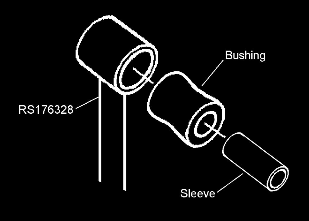 Lubricate the inside and outside diameter of a urethane bushing (from kit 860514) with silicone spray or a mild