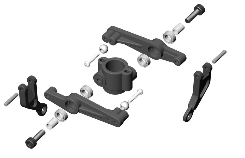 4 Main Drive Gear Assembly (1) HMC3-12B Socket Screw (M3x12)... 4 (2) HMQ14 Snap Ring... 2 (3) BV0033 One Way Clutch Housing...1 (4) BK0031 Main Spur Gear... 1 (5) BK0032 Tail Drive Pulley.