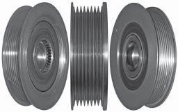391025 8 GROOVE CLUTCH PULLEY W / FREE WHEEL REPLACES: F-00M-991-252; INA: F-556234, 535009910; Chrysler: 51383490AA, 53034049AA; IKA: 353271. DIMENSIONS: 8 Groove, 36.1 mm L x 17.0 mm Bore x 57.