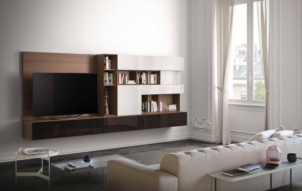 PEOPLE WALL UNIT WALNUT STRUCTURE WITH PERLA HIGH