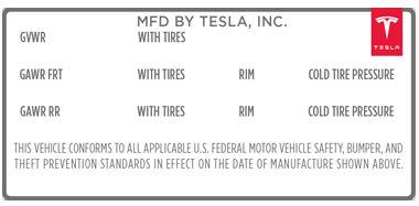 Note: If Model 3 is loaded to its full capacity, double check all tires to ensure they are inflated to their recommended pressure levels. 1. Tire and Loading Information Label 2.