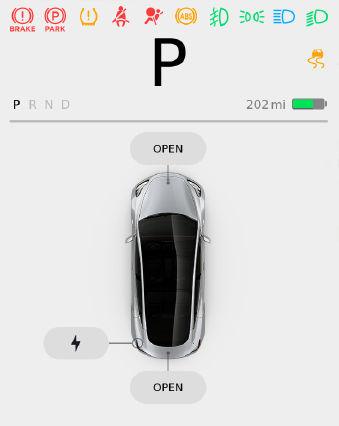Car Status Overview The left side of the touchscreen displays the status of Model 3 at all times. What you see depends on whether the vehicle is: Parked (shown below).