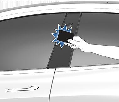 Keys To use a key card to unlock Model 3, briefly tap it against the hidden RFID transmitter located below the driver assistance camera on the driver's side door pillar.