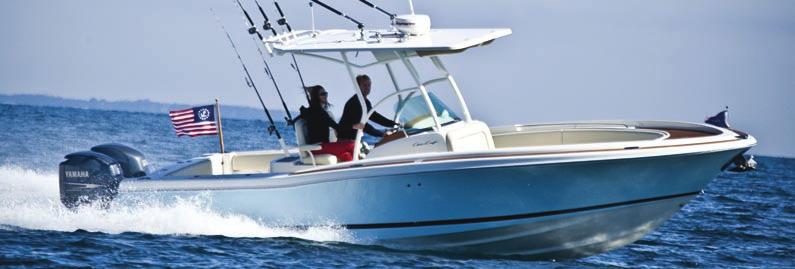 TECHNICAL SPECIFICATIONS FEATURES Spacious cockpit and bow seating area Self-bailing cockpit Fish boxes on both port and starboard Fiberglass T-Top T-Top mount, radial outriggers Optional TECMA