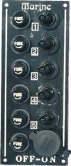 WATERPROOF SWITCH PANEL Made of aluminium, rubber booted, with five water resistant switches, cigarette lighter socket.