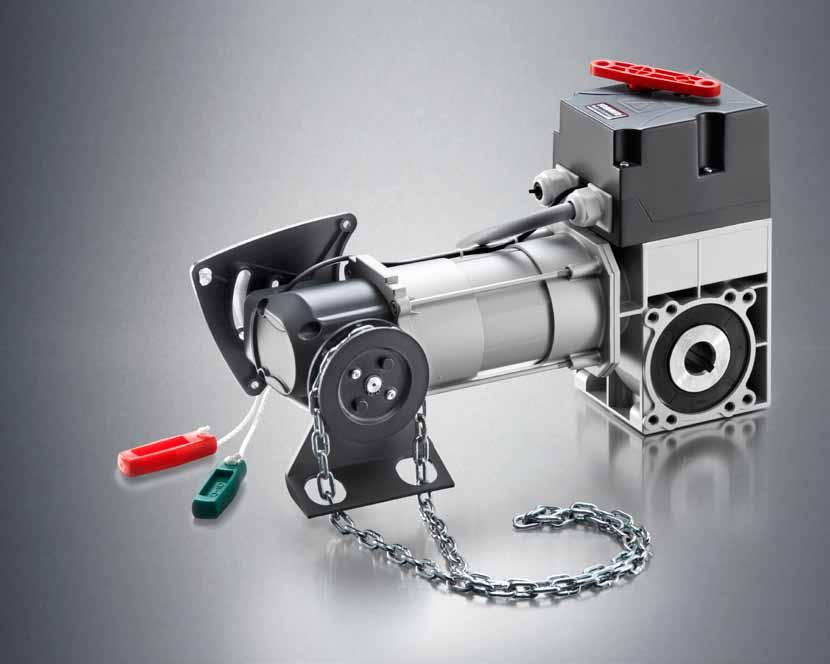 GIGAsedo 24.10 Sectional door operator with emergency release (D), hand chain (C) or crank (H). GIGAsedo 24.10 the alternative for spring balanced sectional doors.