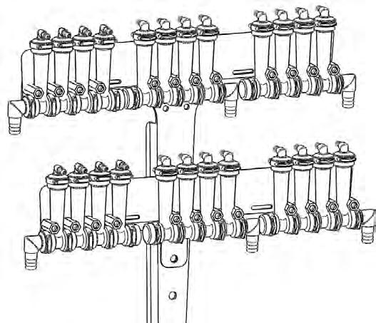 Note each 6 row T- Bracket can hold two separate 3 row manifolds. A 4 section 24 row could be similar with four 6 row manifolds on two large T-Brackets.