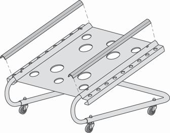 Install Rubber Strips on ridges 3/8-16 Acorn Nuts Rear Strut Door Cart Casters Install Door Cart Pan Orient the Door Cart Pan on the Door Cart so the holes in the lower ledge along the side of the