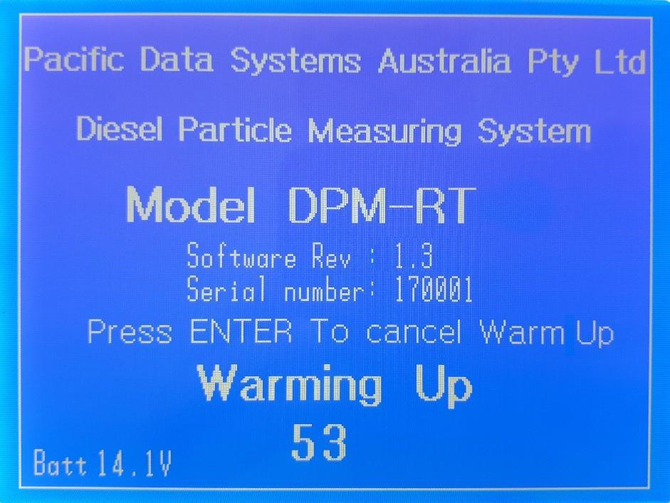 4 Chapter 4 : Operation 4.1 Warm up Chapter 4 The warm-up screen provides information regarding the unit including serial number and software revision.