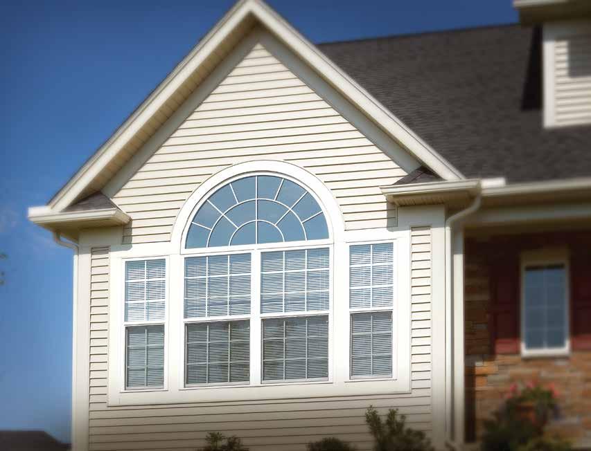 Shown: Select 300 Replacement Double Hung Windows with Simulated Divided Lites in a Colonial Pattern, Topped by a Half Circle Transom Crestline Replacement Windows and Patio Doors Glass Options