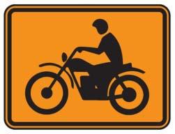 A Motorcycle (W8-15P) plaque may be mounted below the signs: Loose Gravel (W8-7) Grooved Pavement (W8-15) Metal