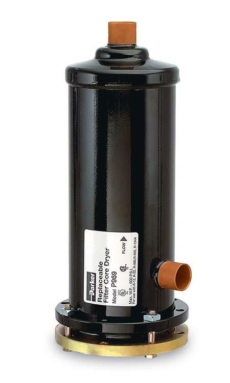 Replaceable Core Filter Drier Shells Key Features and Benefits: Solid copper full flow fittings 5/8 to 3-1/8 Powder paint exterior coating surpasses 500 hour ASTM salt spray tests and resists