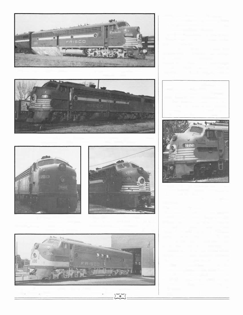 Frisco 2005 in E8PS-3 paint scheme, fresh from the Springfield, MO, paint shops, September 17, 1961. A. Johnson photo above the bottom panels along the side.