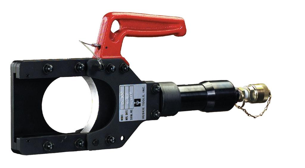 These cutters have a hinged head which can be opened for easy cable or bar insertion. The movable blade advances in a shear fashion, to cut the material cleanly.