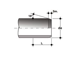 INSERTION, SOLVENT WELDING AND CHAMFER LENGTH External diameter de (mm) Solvent welding length L (mm) Chamfer Sm (mm) 16 14 1.5 20 16 1.5 25 18.5 3 32 22 3 40 26 3 50 31 3 63 37.5 5 75 43.