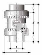 DIMENSIONS SXEIC Easyfit ball check valve with female ends for solvent welding, metric series d DN PN E H L Z g EPDM Code FPM Code 16 10 16 54 82 14 54 145 SXEIC016E SXEIC016F 20 15 16 54 82 16 50