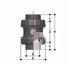 SXEFC Easyfit ball check valve with BSP threaded female ends R DN PN E H L Z g EPDM Code FPM Code 2" 1/2 65 16 157 211 30.2 150.