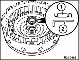 cylinder C (3). Lift snap ring (1) out of A clutch.