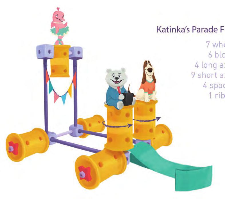 Katinka s Parade Float 7 wheels 6 blocks 4 long axles 9 short axles 4 spacers 1 ribbon 7 wheels 3 blocks 2 long axles 7 short axles 4