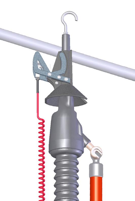 Attaching the hotstick: 6. Attach the Voltstik to a universal hotstick. Tighten the bolt to make sure the instrument is well secured to the hotstick. Preparing the AutoClamp: 7.