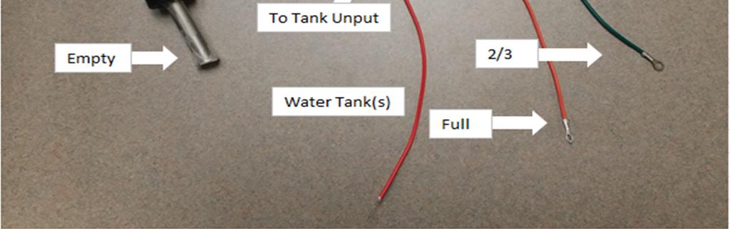 When water or waste starts to fill the tank, it contacts the 7 VDC sensor and the 1/3, 2/3, and Full sensors.