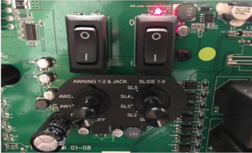 (In the event where communication between the DC and BCM is non-functioning, these switches will enable "manual" functions of the selected devices) The Left switch and knob are used for Electric