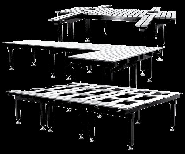 These modular welding tables support combinations of lift tables,