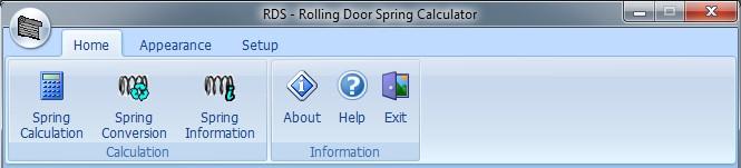 Home Tab: Spring Calculation - Clicking this button calculates springs according to the measurements entered on the Entry and Configuration screens and displays the calculation dialog screen.