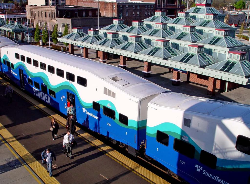 Sounder commuter train service has become a part of downtown Auburn. ST2 commuter rail and light rail investments will support civic centers throughout the region.