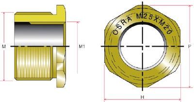 number Reducer Entry Thread Size Dimensions Part Number Male Female OSRA-101/M1 M20 M16 H25 X 27 OSRA-102/M1 M25 M16 H30 X 33 OSRA-102/M2 M25 M20 H30 X 33 OSRA-103/M1 M32 M16 H38 X 41 OSRA-103/M2 M32