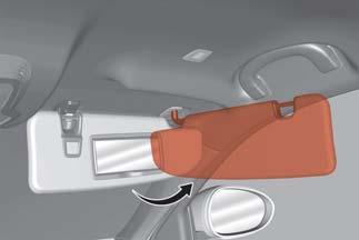 2. Pull handle to open the glove compartment. Sun Visors The sun visors are located at the sides of the interior rear view mirror. They can be adjusted forward and toward the side window.