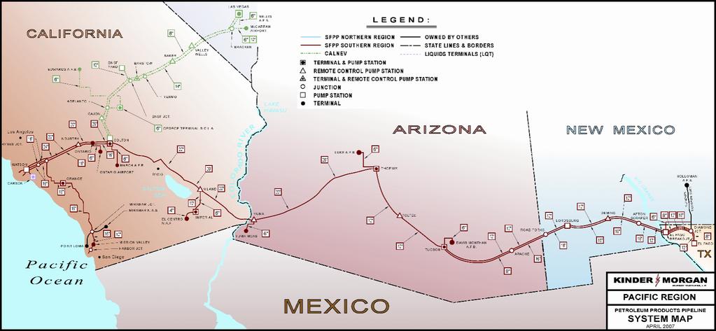 Product Pipelines Southern California Southwestern system includes portions to deliver transportation fuels into Southern Nevada and Arizona NV