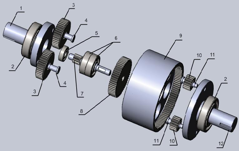 3 shows an exploded CAD design of planetary gear box with the following main components, referring to Fig.