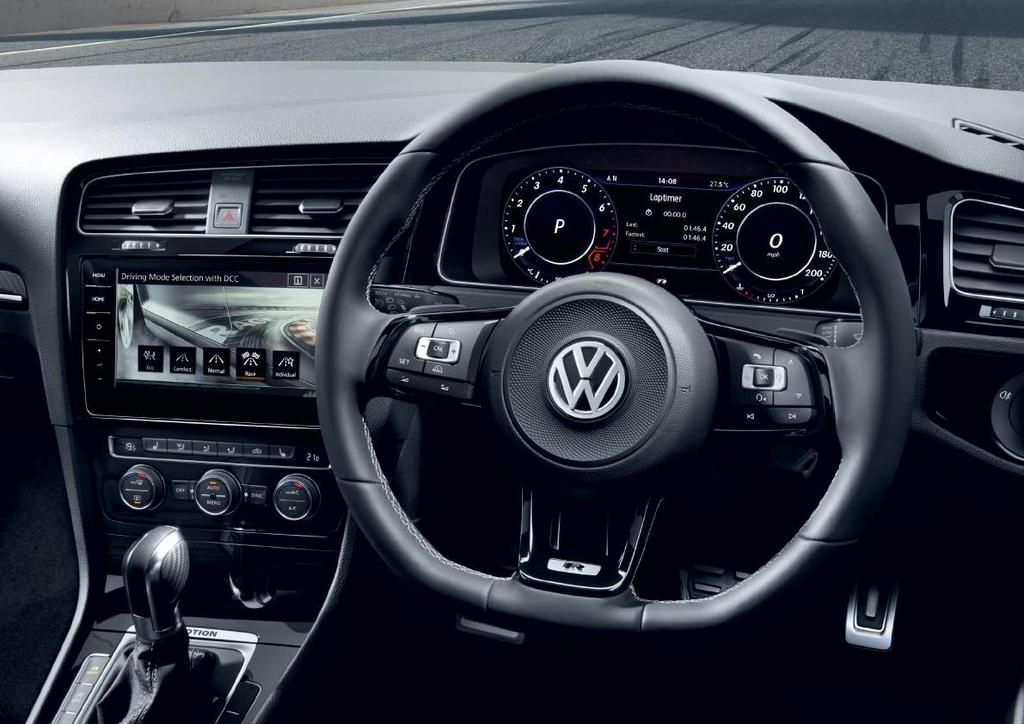 Interior shown is Golf Estate R DSG with optional Dynamic Chassis Control (DCC) and Discover