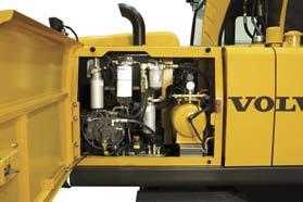Easy access for hydraulic pump filters. Efficient Volvo engine delivers high torque at very low RPMs.