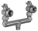 Copper Ball Valve Branch Assemblies 7-1/2" Spacing Between Centers of Angle Ball Meter Valves UVB13-42W-NL Female Iron Pipe Thread Inlet<br by Two Meter Swivel Nut Outlets Serv.