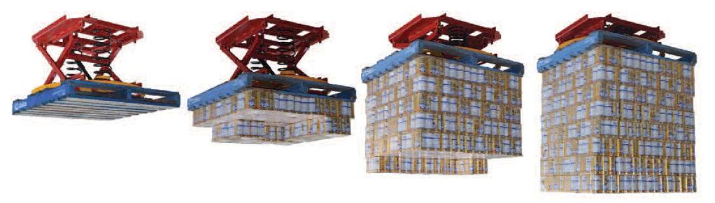 The construction of the pallet elevator is a scissor type action with varying springs which can be adjusted for different load capacities up to 2000