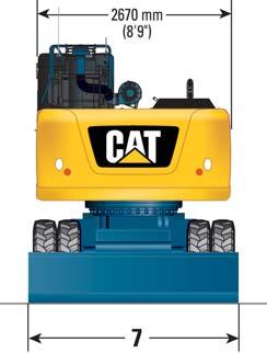 (highest point between boom and cab) 2 Shipping Length mm (ft/in) 3 Support Point mm (ft/in) 4 Tail Swing Radius mm (ft/in) 5 Counterweight Clearance mm (ft/in) 6 Cab Height