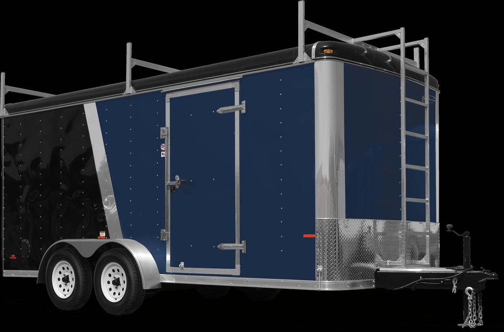 MST Series Cargo Trailers Shown is a MST 7x16 TA2 with optional Ladder Racks, Front Ladder, Two-Tone Package, RV Flush Lock, Bright Aluminum Front Corners, Gutter Rail with Black Vinyl Insert, and an