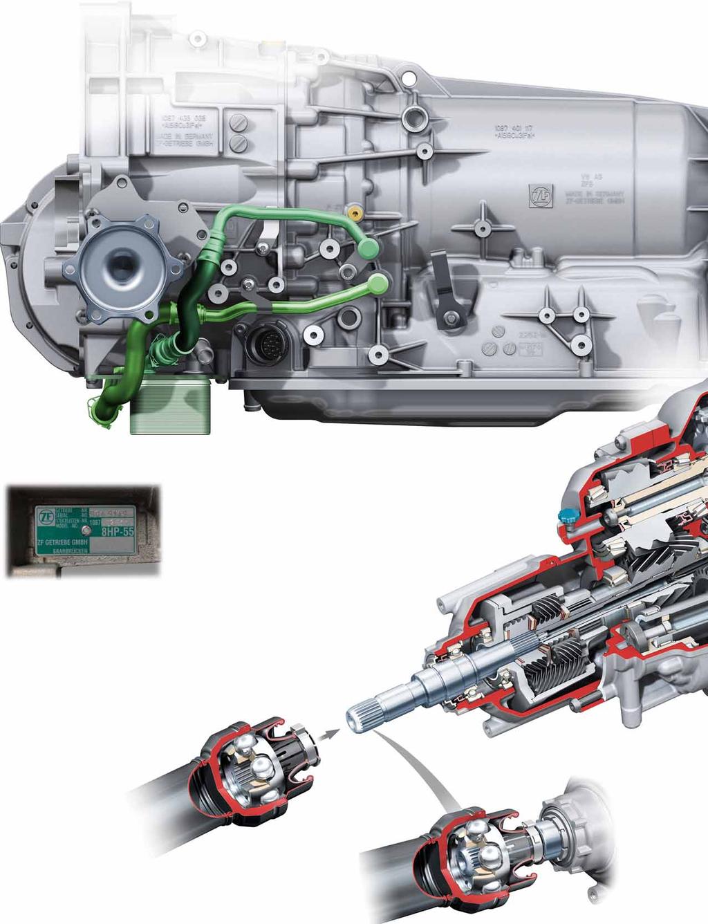 Special features and common features at a glance The illustrations show the 0BK gearbox Connector to vehicle electrical system ATF cooler (heat exchanger) mounted on gearbox Gearshift lever for