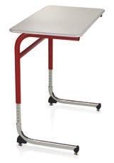 Cantilever chairs will stack flat on desks with straight fronts.