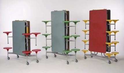 Each unit provides a table and seats for 8, 12 or 16 students. Available in many different heights and top colours.