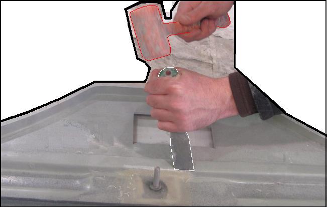 Removing the Hardware (if necessary) Fender Bonding Process If the old piece of hardware is still bonded to the fender, use a chisel and hammer to remove it: