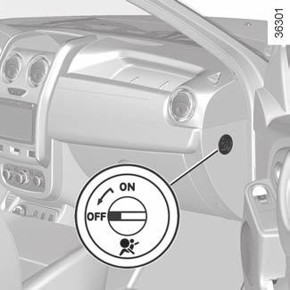 child safety: deactivating/activating the front passenger air bag 1 2 2 Deactivating the front passenger air bag (depending on vehicle) To fit a rear-facing child seat on the front passenger seat,